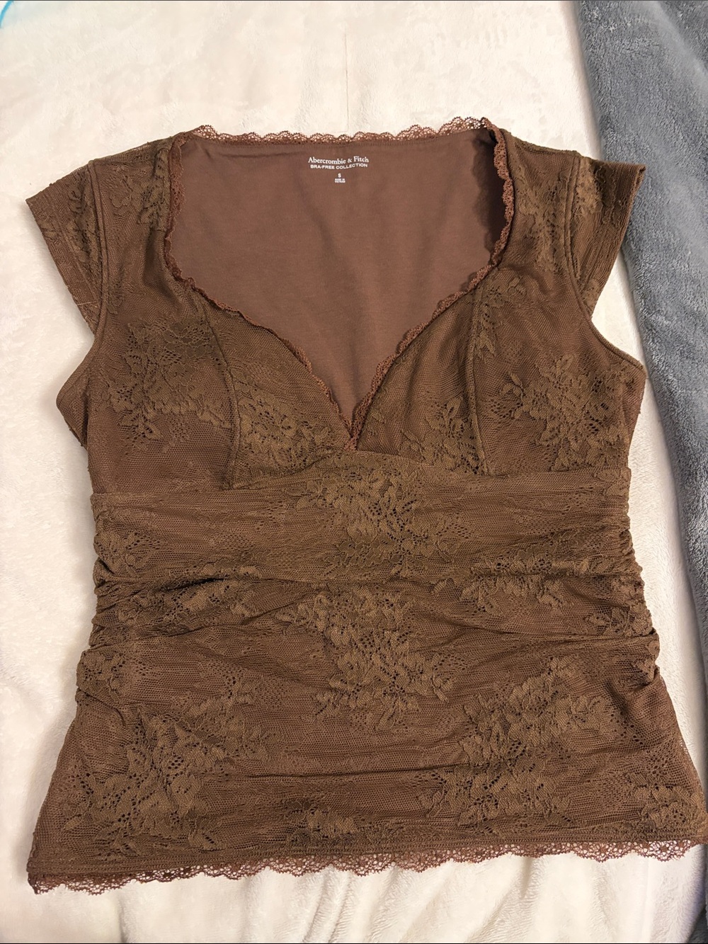 Abercrombie & Fitch Chocolate Brown Lace V-Neck Ruched Top